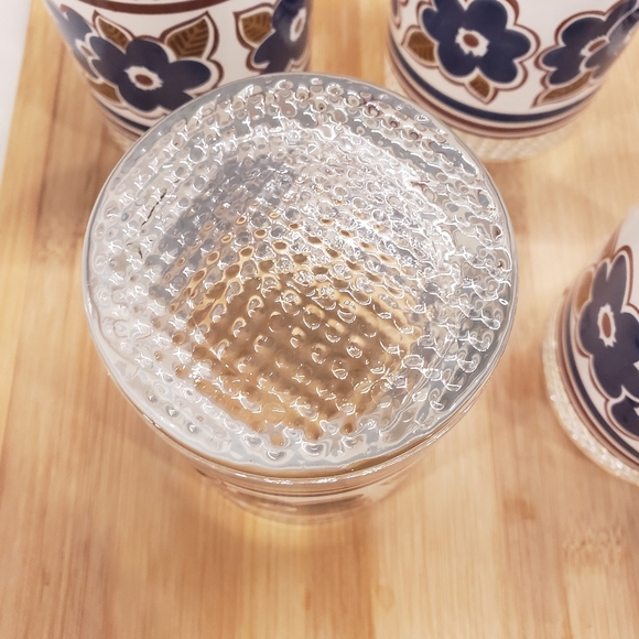 5 Vintage MCM - Rocks Glasses with Navy Flower and Brown Leaves - Picture 6 of 6